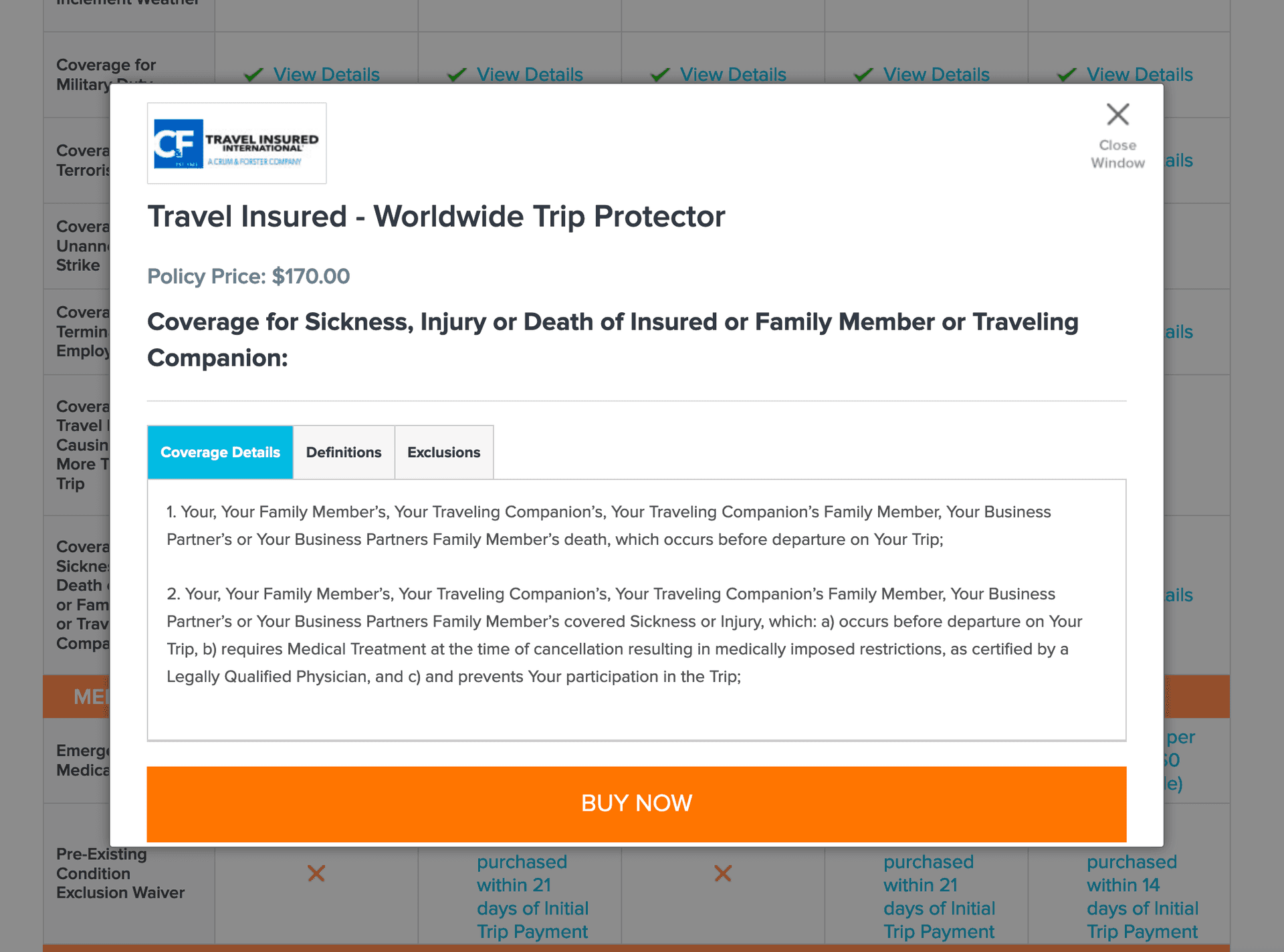 Travel Insurance Coverage Details